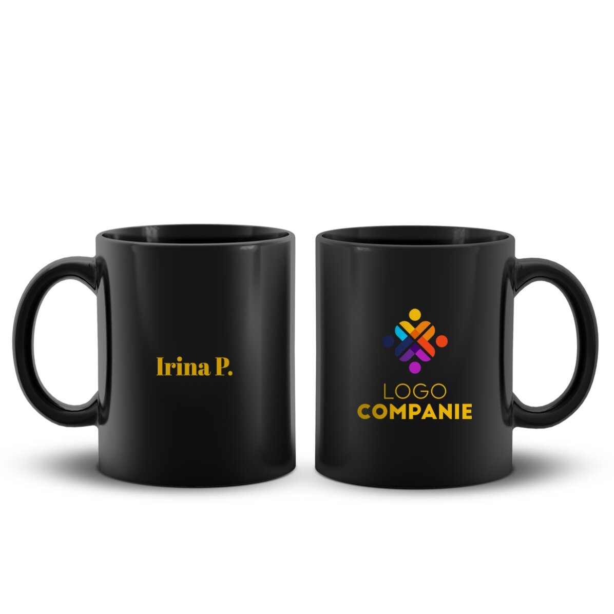 Personalisierte schwarze Tasse mit Logo und Namen