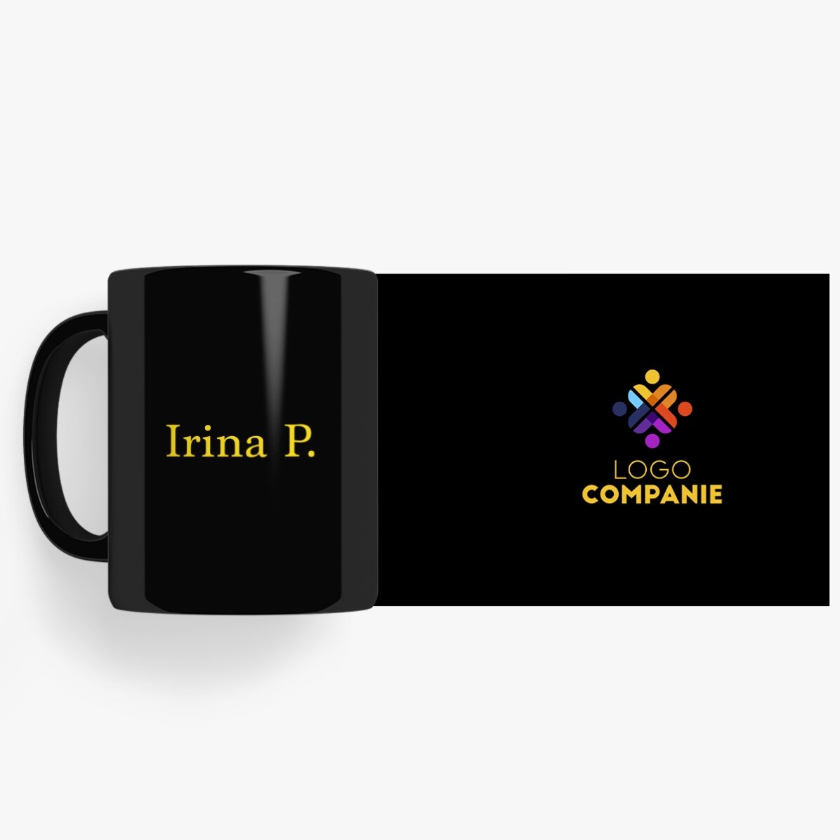 Personalisierte schwarze Tasse mit Logo und Namen