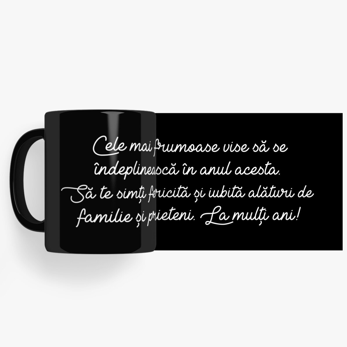 Personalisierte schwarze Tasse mit Botschaft