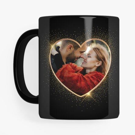 Personalisierte schwarze Tasse mit Foto und Text – 2 Seelen