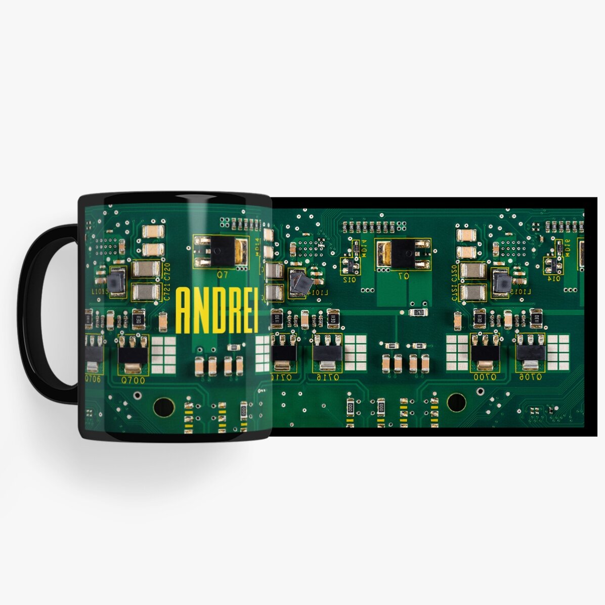 Personalisierte schwarze Tasse mit Aufdruck für Elektronikbegeisterte – Motherboard
