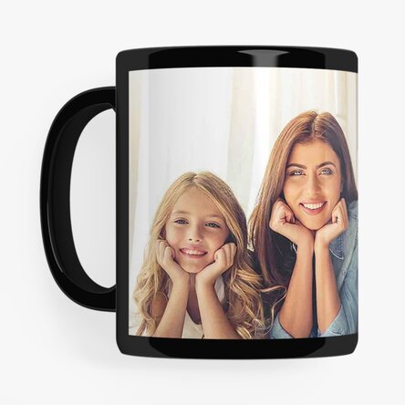 Personalisierte schwarze Tasse mit hochgeladenem Foto