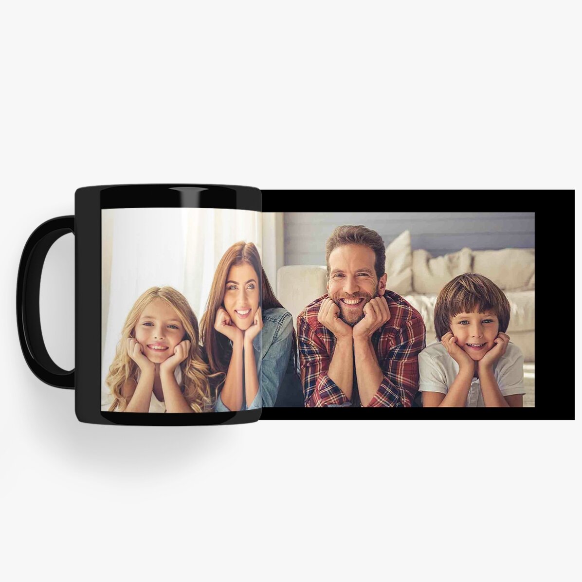 Personalisierte schwarze Tasse mit hochgeladenem Foto