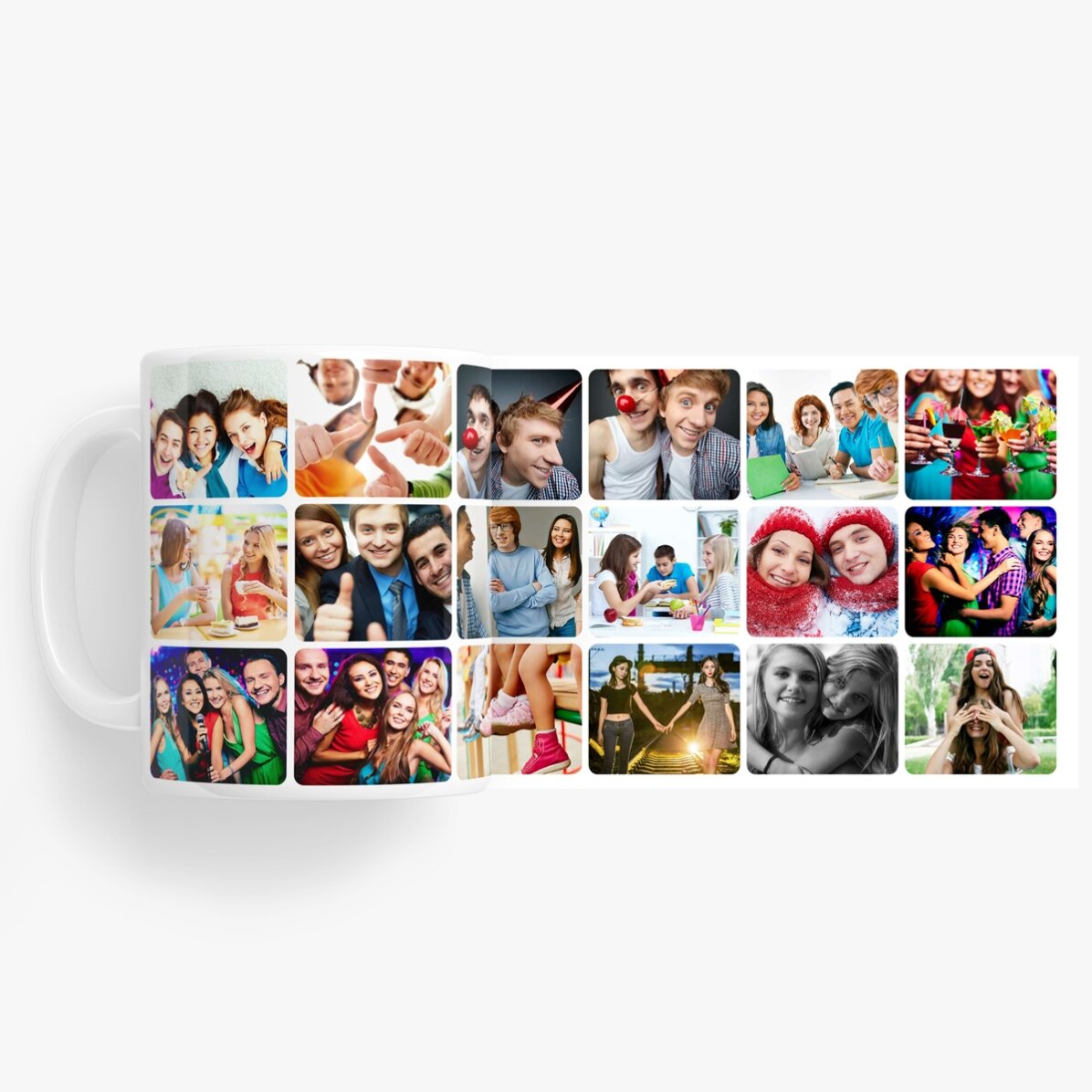 Personalisierte Tasse mit einer Collage aus 18 Fotos
