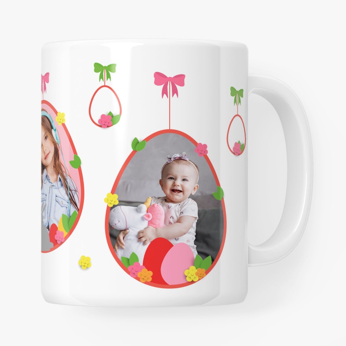 Personalisierte Tasse mit 2 Fotos und Text – Frohe Ostern