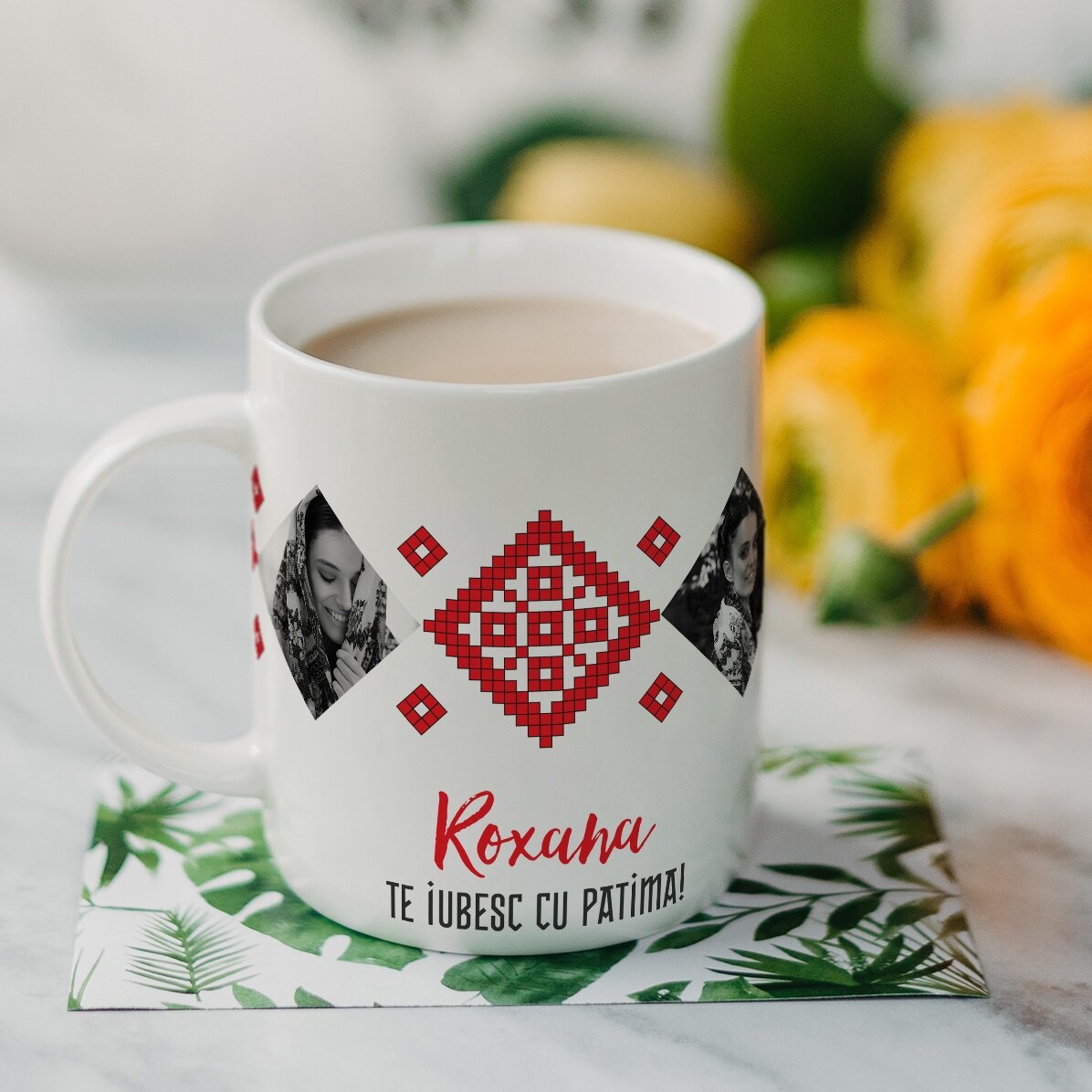 Personalisierte Tasse mit 2 Fotos und Text – Ich liebe dich von ganzem Herzen!