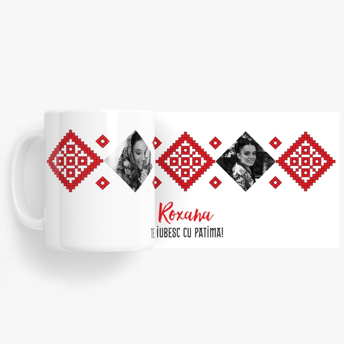 Personalisierte Tasse mit 2 Fotos und Text – Ich liebe dich von ganzem Herzen!