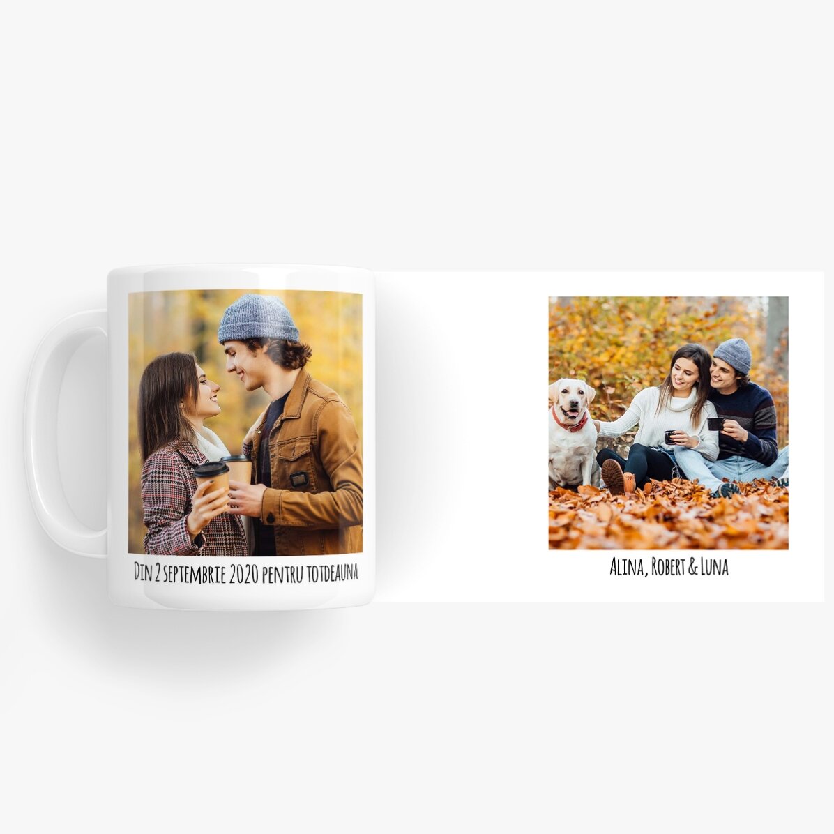 Personalisierte Tasse mit 2 Fotos und Text