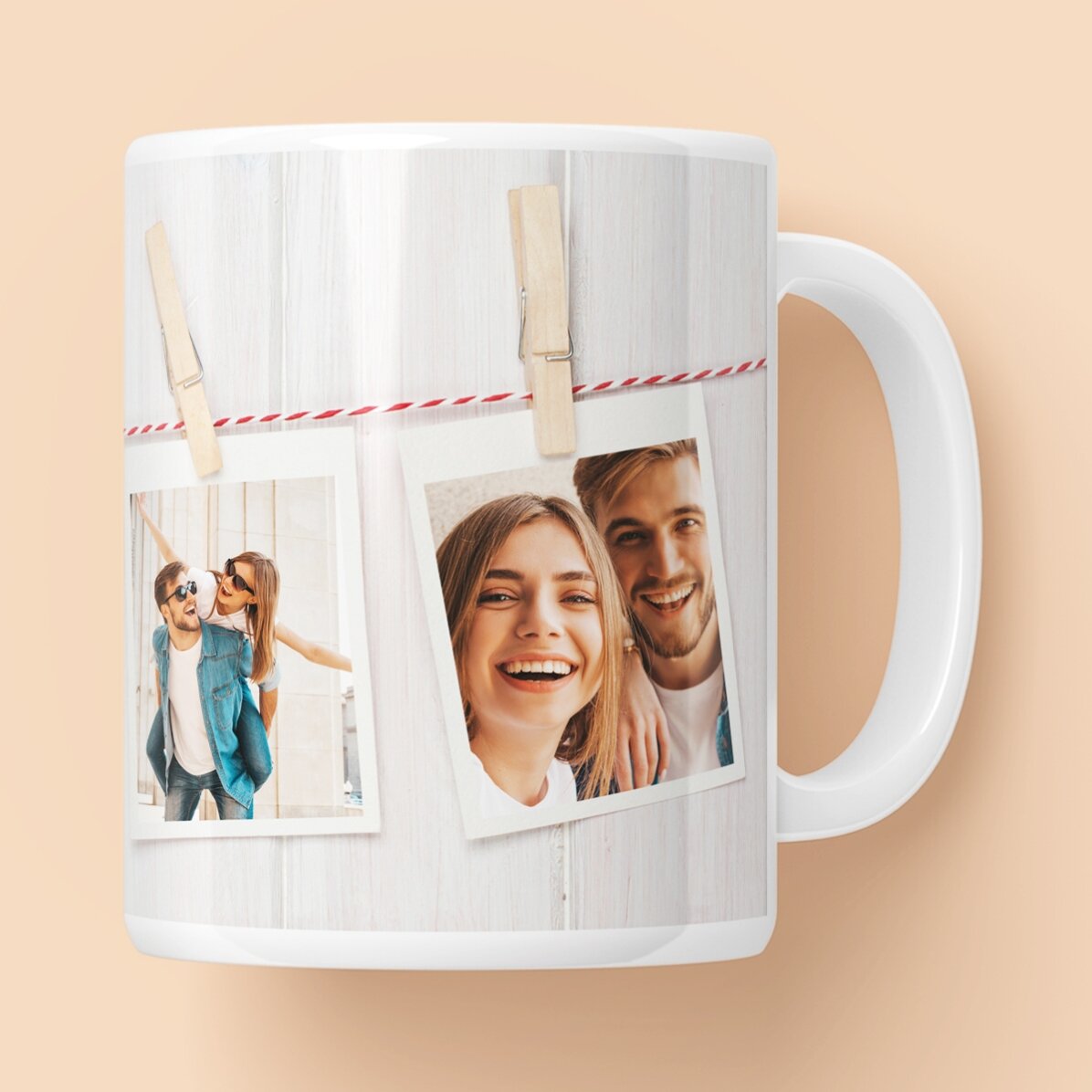 Personalisierte Tasse mit 3 Fotos im Polaroid-Stil