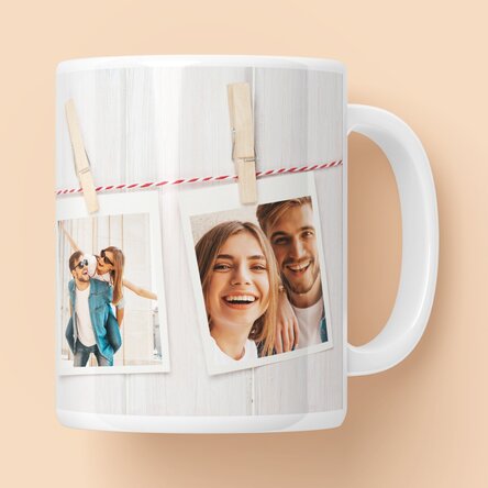Personalisierte Tasse mit 3 Fotos im Polaroid-Stil
