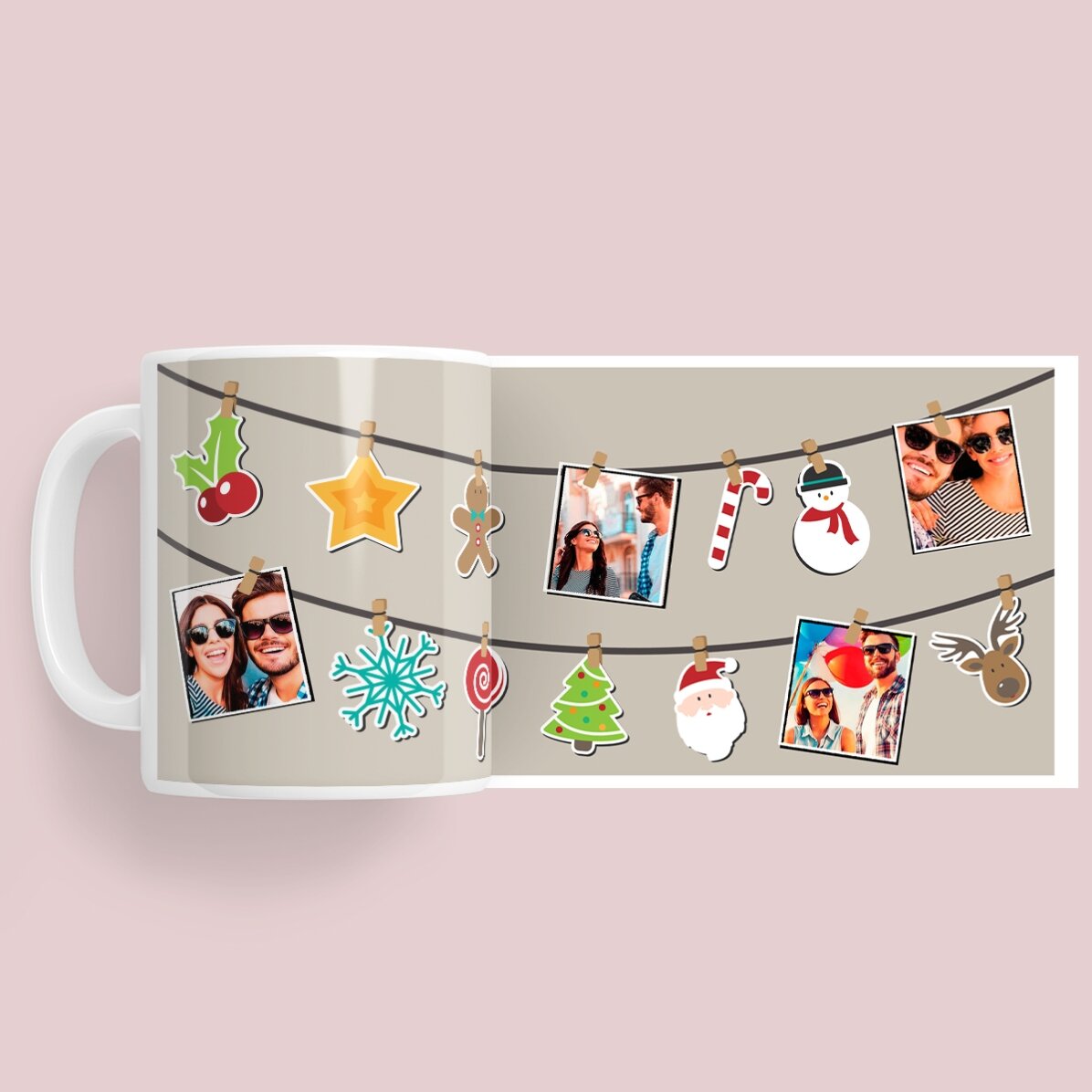 Personalisierte Tasse mit 4 Fotos – Weihnachtsmotiv