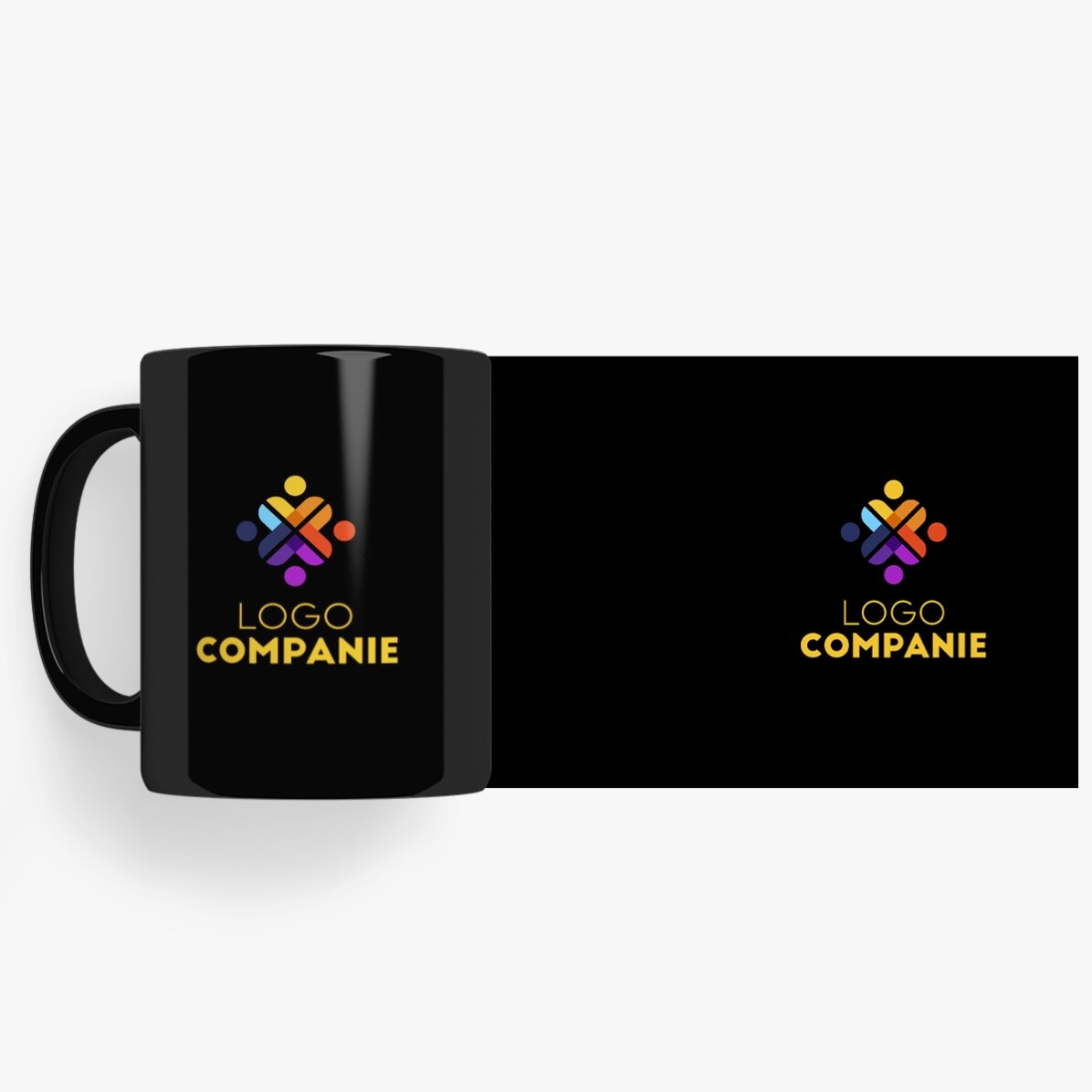 Personalisierte Tasse mit Logo auf beiden Seiten – schwarzer Hintergrund