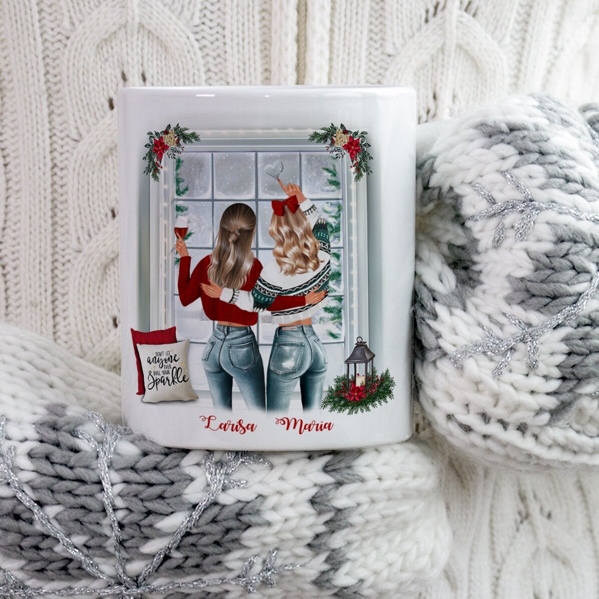Personalisierte Tasse mit Namen für Freunde – Frohe Weihnachten
