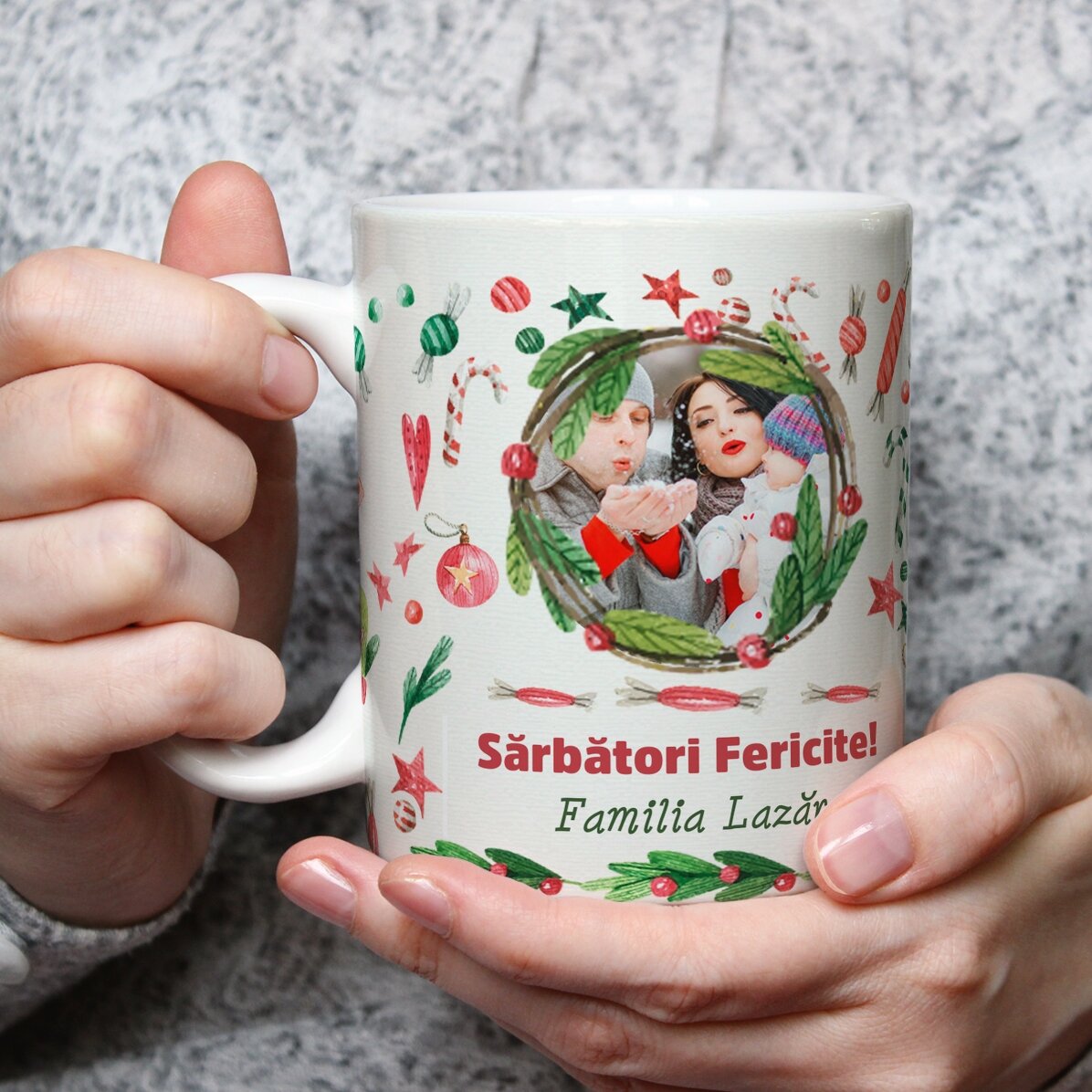 Personalisierte Tasse mit Foto und Text – Weihnachtsmotiv