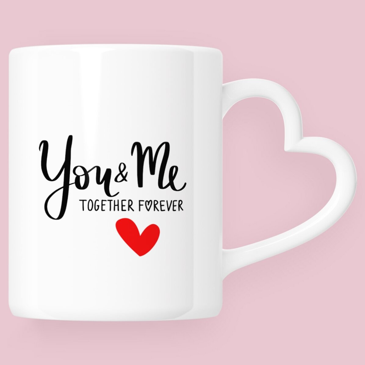 Personalisierte Tasse mit Foto und Text – You&Me – Modell mit herzförmigem Henkel