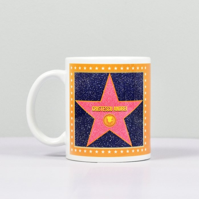 Personalisierte Tasse mit einem Foto – Stern der Dankbarkeit, orangefarbener Hintergrund