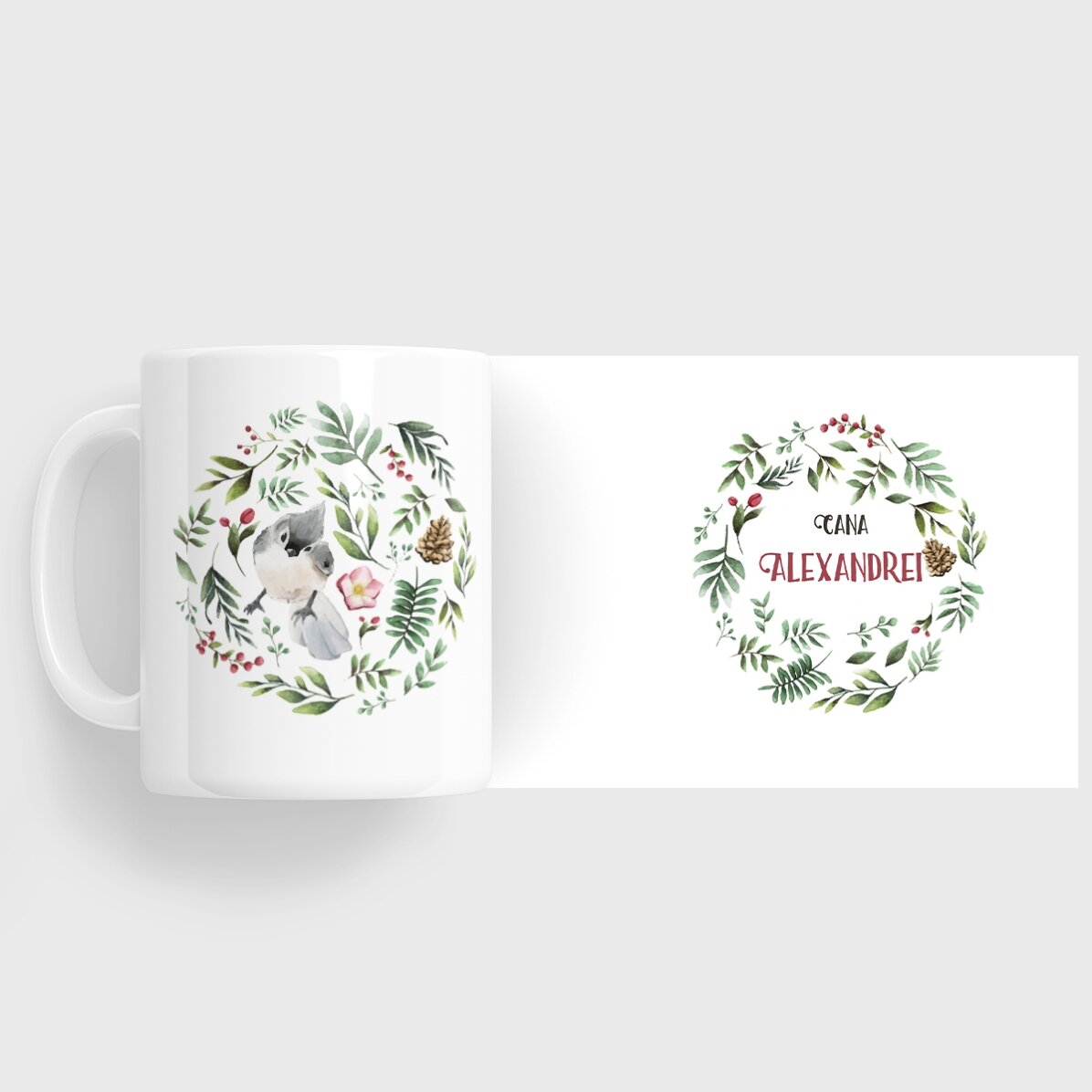 Personalisierte Tasse mit Vogelmotiv für sie – Weihnachtsmotiv