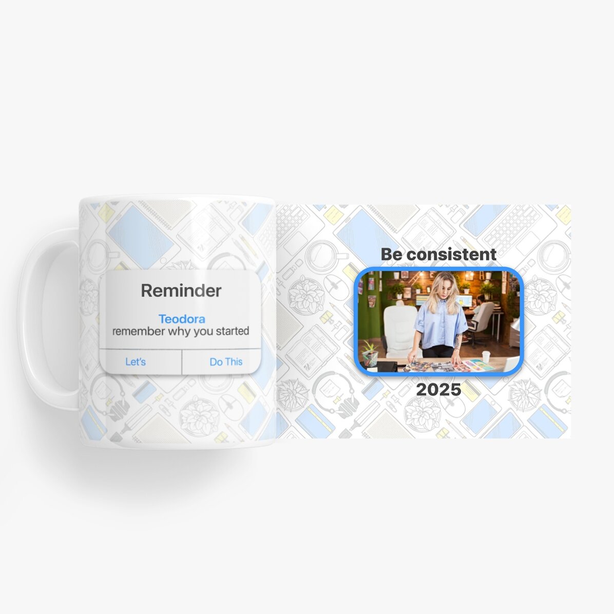 Personalisierte Tasse mit Foto und Text – Reminder