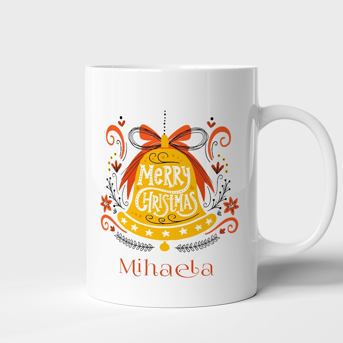 Personalisierte Tasse mit Text – Glocke „Merry Christmas“