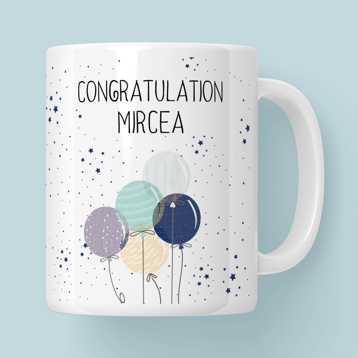 Personalisierte Tasse mit Text – Bunte Luftballons