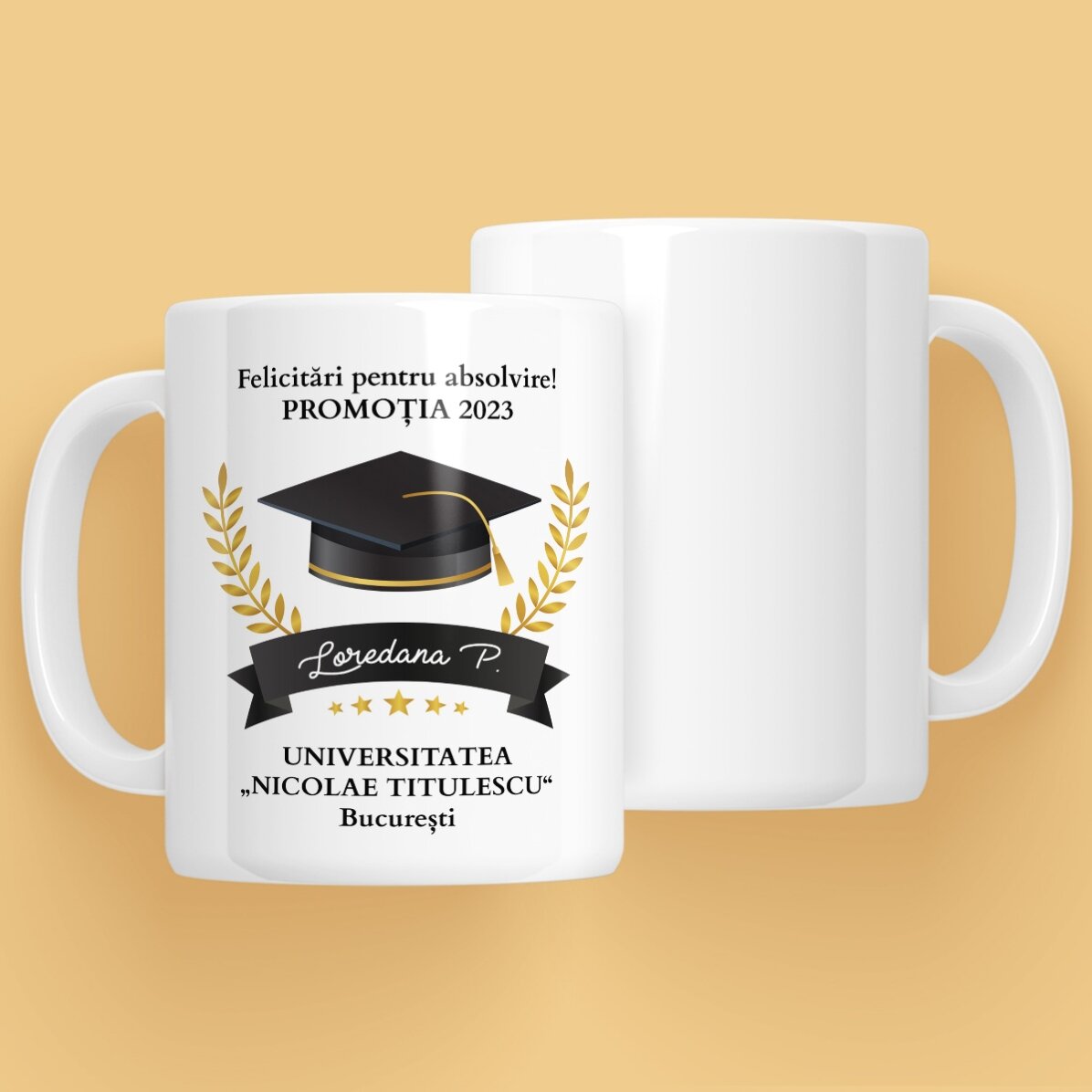 Personalisierte Tasse mit Text – Glückwünsche zum Schulabschluss