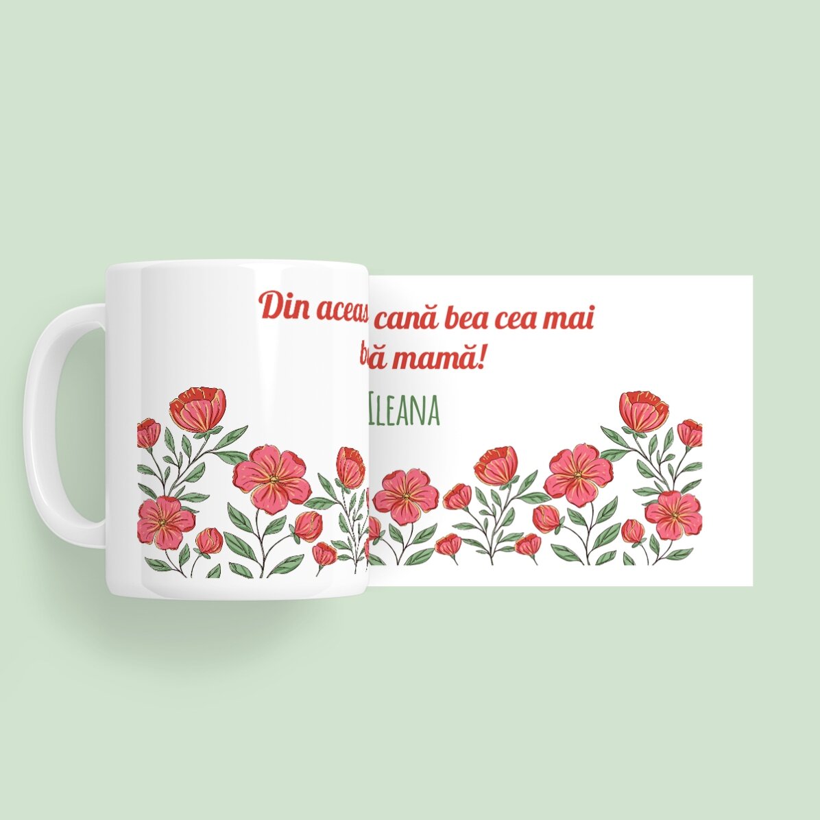 Personalisierte Tasse mit Text – Floral