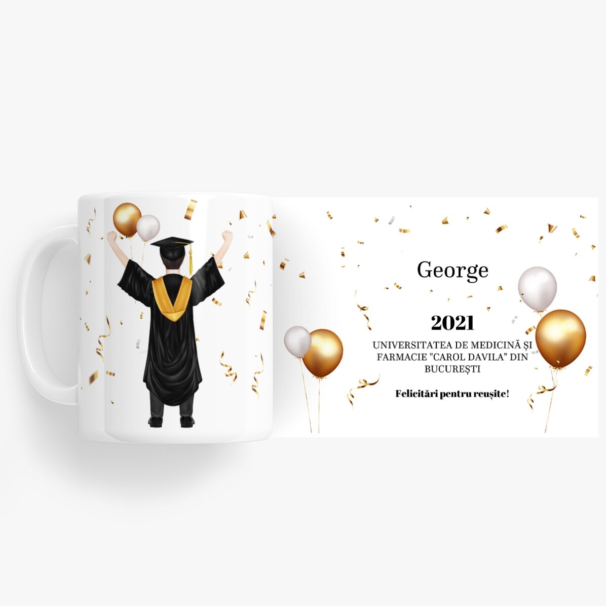 Personalisierte Tasse mit Text – „His graduation“