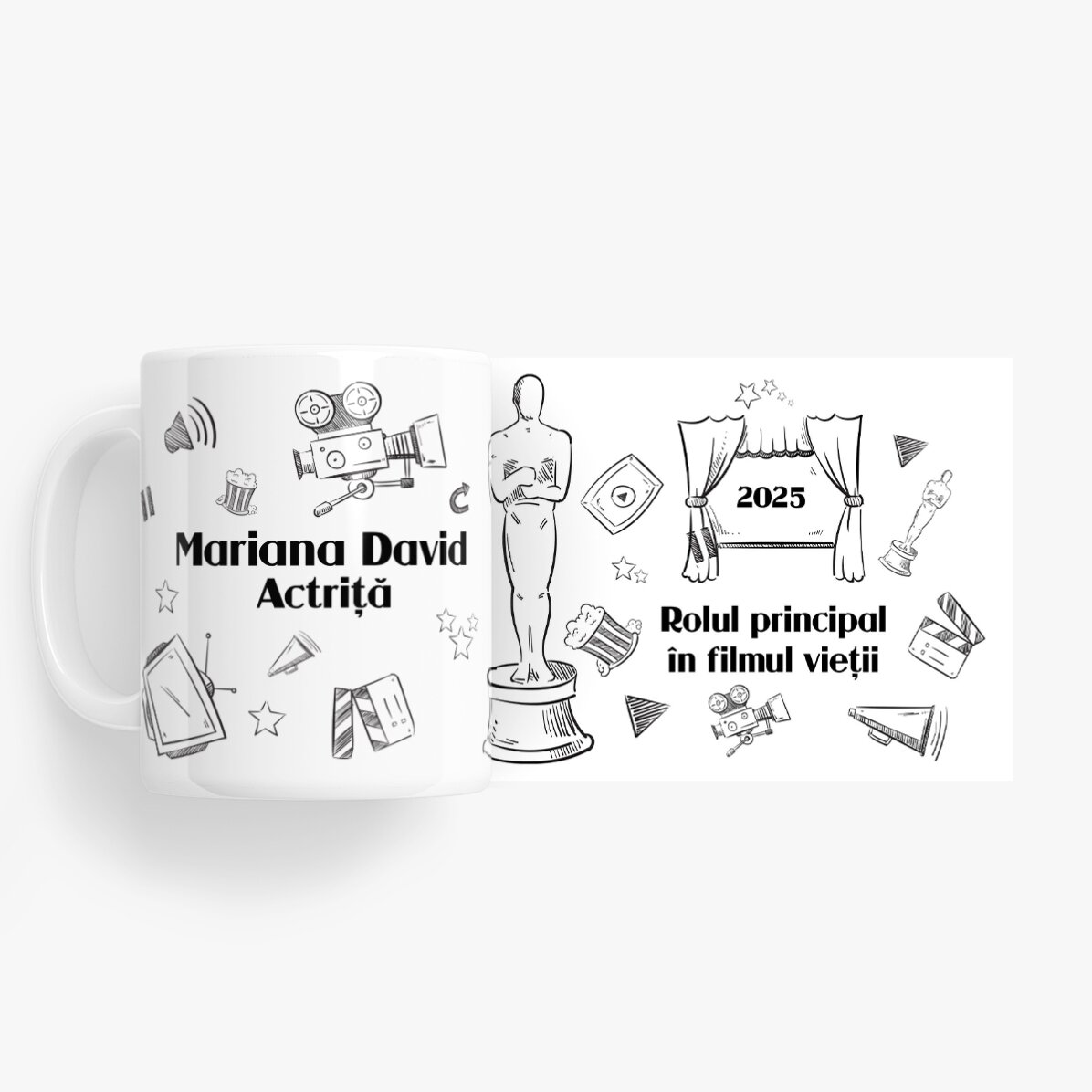 Personalisierte Tasse mit Text für Schauspieler – Hand gezeichnetes Set
