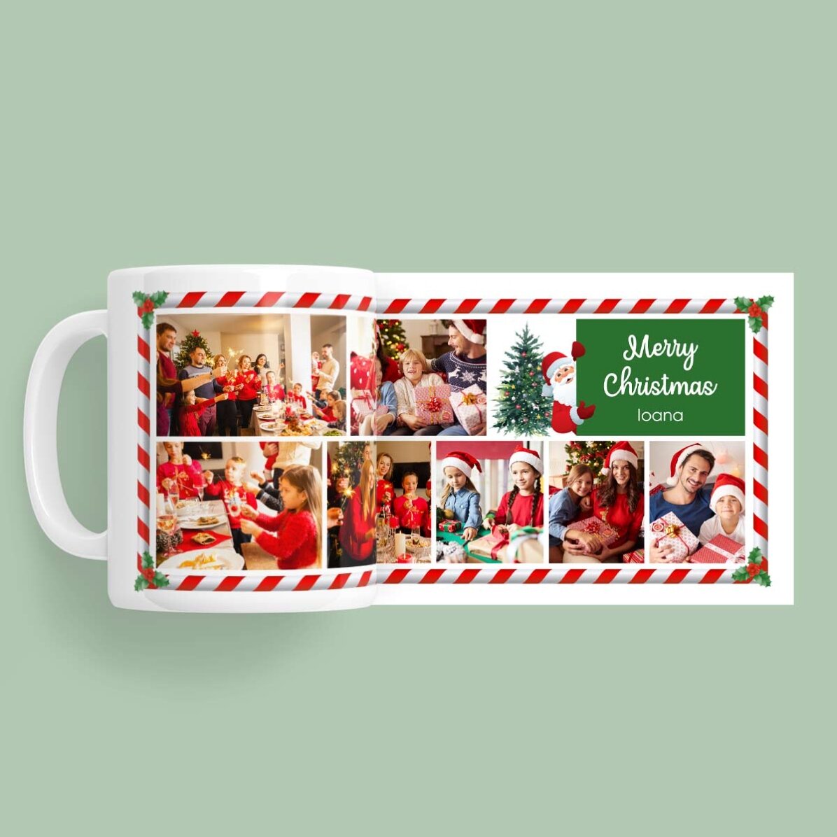 Personalisierte Tasse mit Text und 7 Fotos – Weihnachtsmann