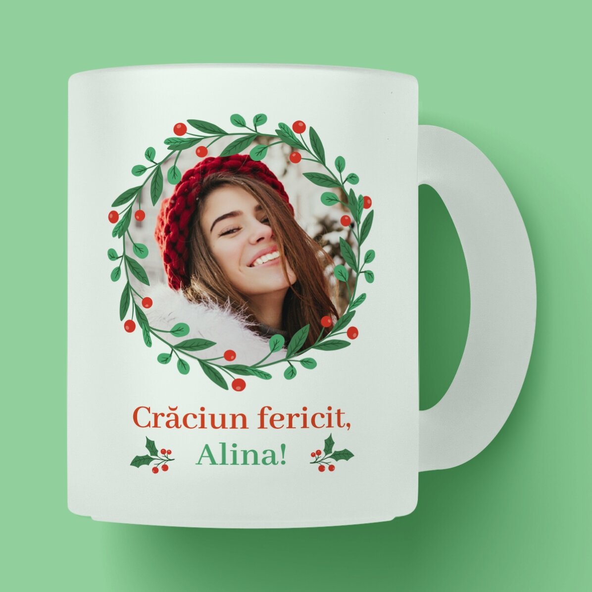 Personalisierter Glasbecher mit Text und Foto – Frohe Weihnachten!