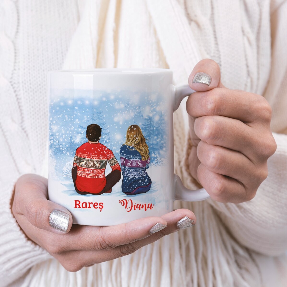 Personalisierte Tasse mit Namen für Paare – Frohe Weihnachten