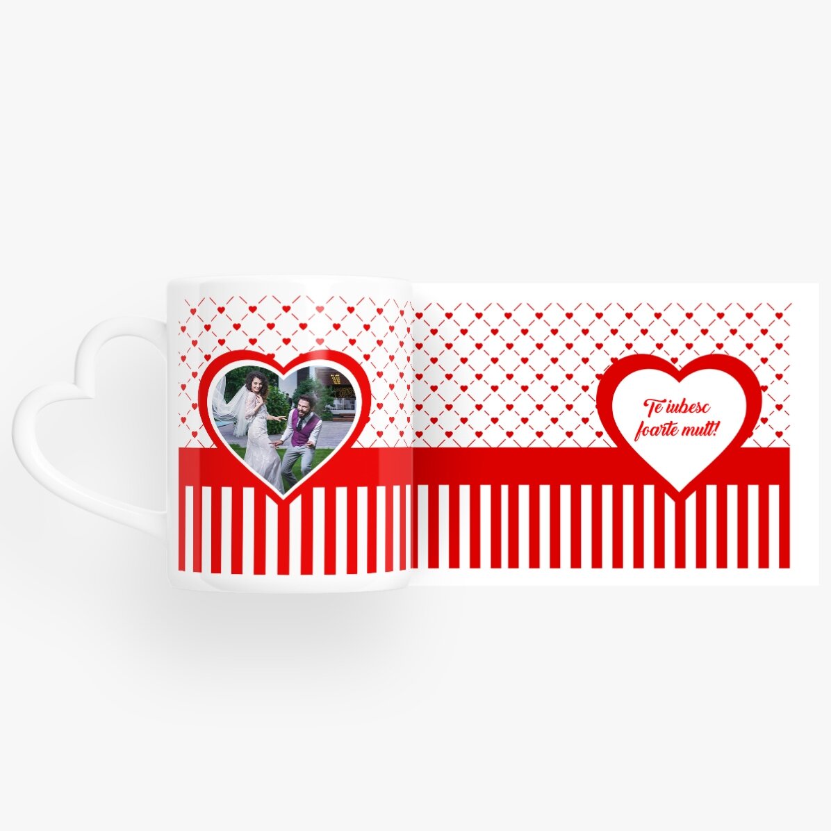 Personalisierte Tasse #love mit Foto und Text – Modell mit herzförmigem Henkel