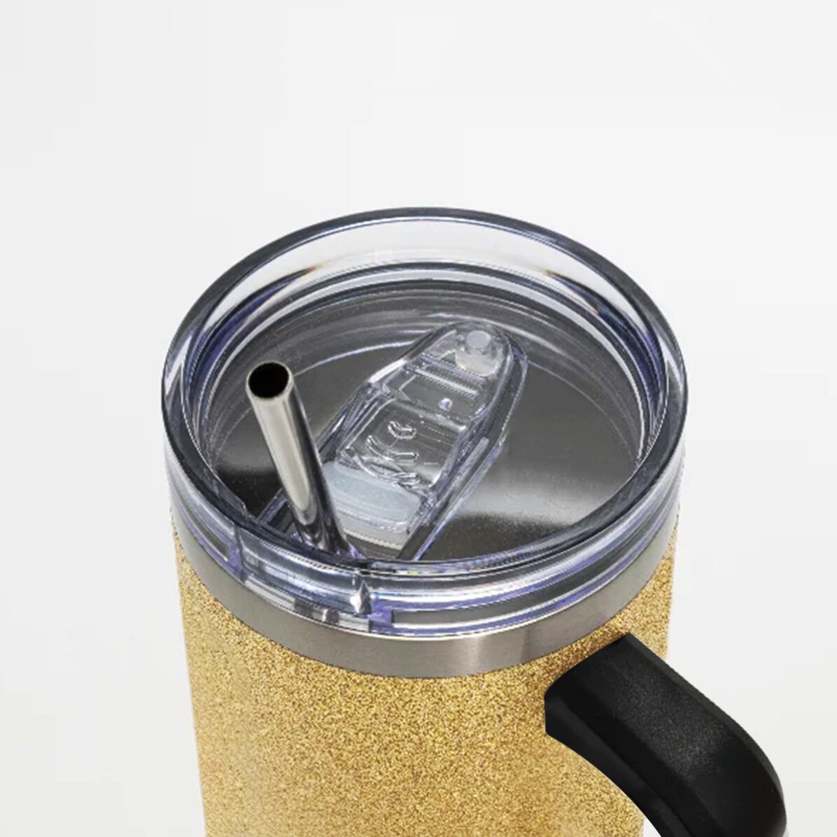 Thermosbecher mit Griff und Strohhalm, individuell mit Logo bedruckt