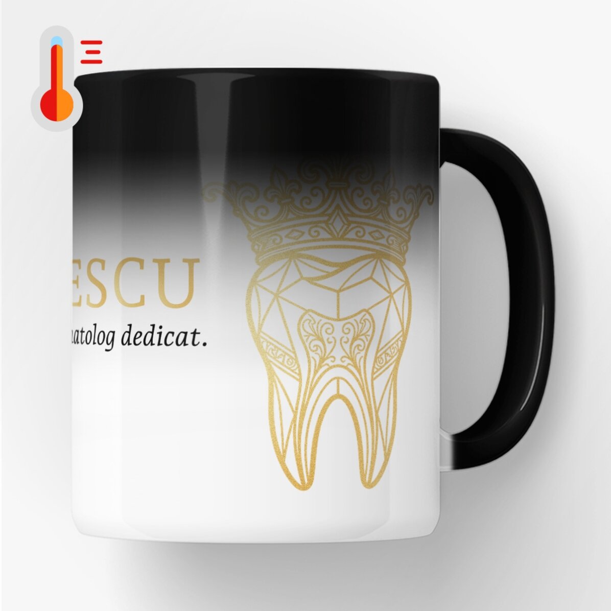 Personalisierte Zaubertasse mit Text – Golden Dentist