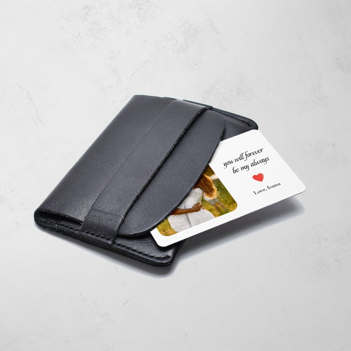 Individuell gestaltete Aluminiumkarte (Vorder- und Rückseite) mit Foto und Text – Hearts