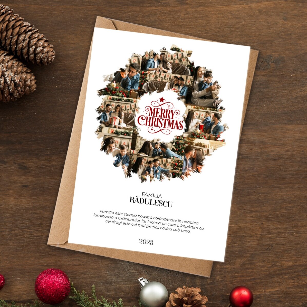 Individuell gestaltete Karte mit 10 Fotos und Text – Weihnachtskranz