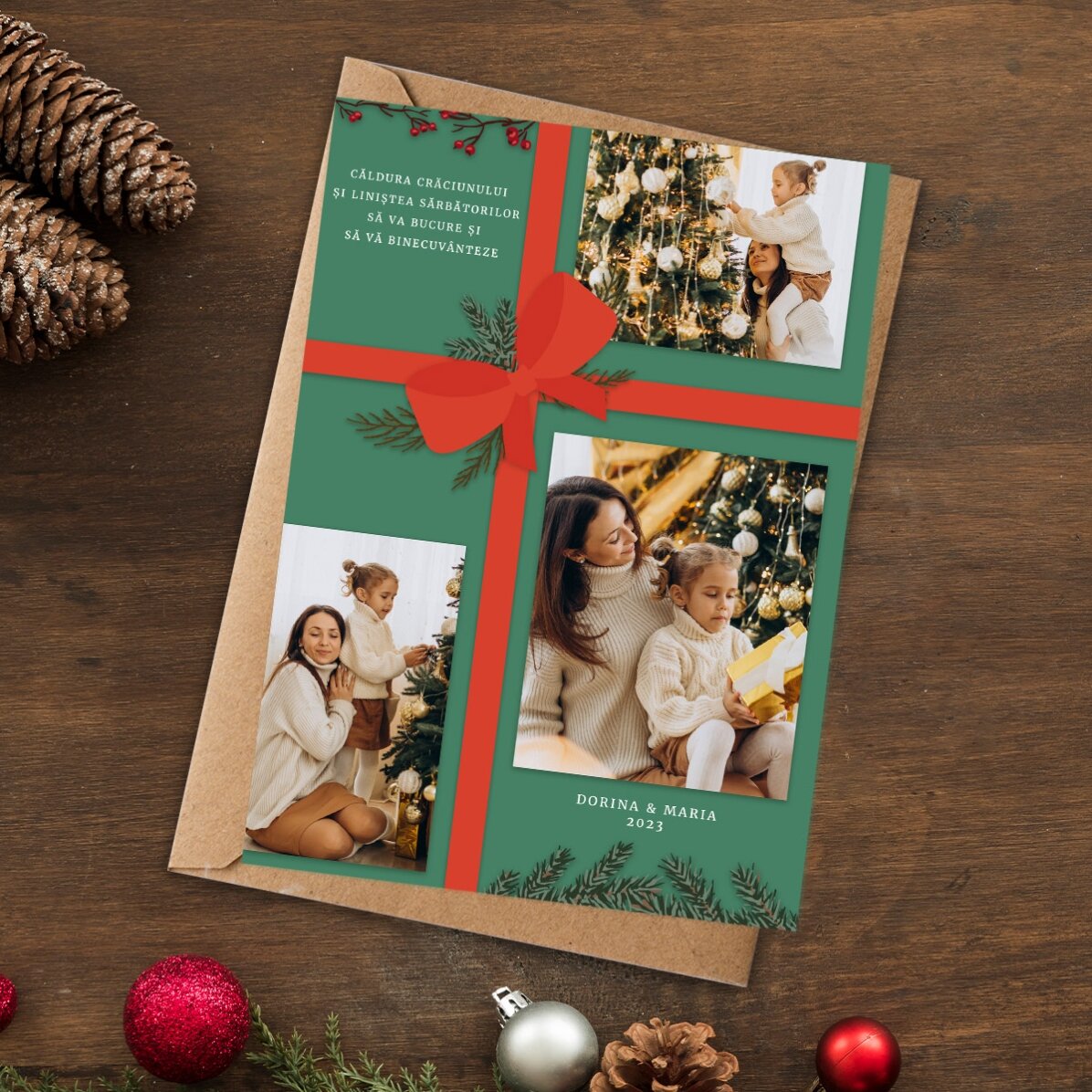 Personalisierte Karte mit 3 Fotos und Text – Weihnachtsgeschenk