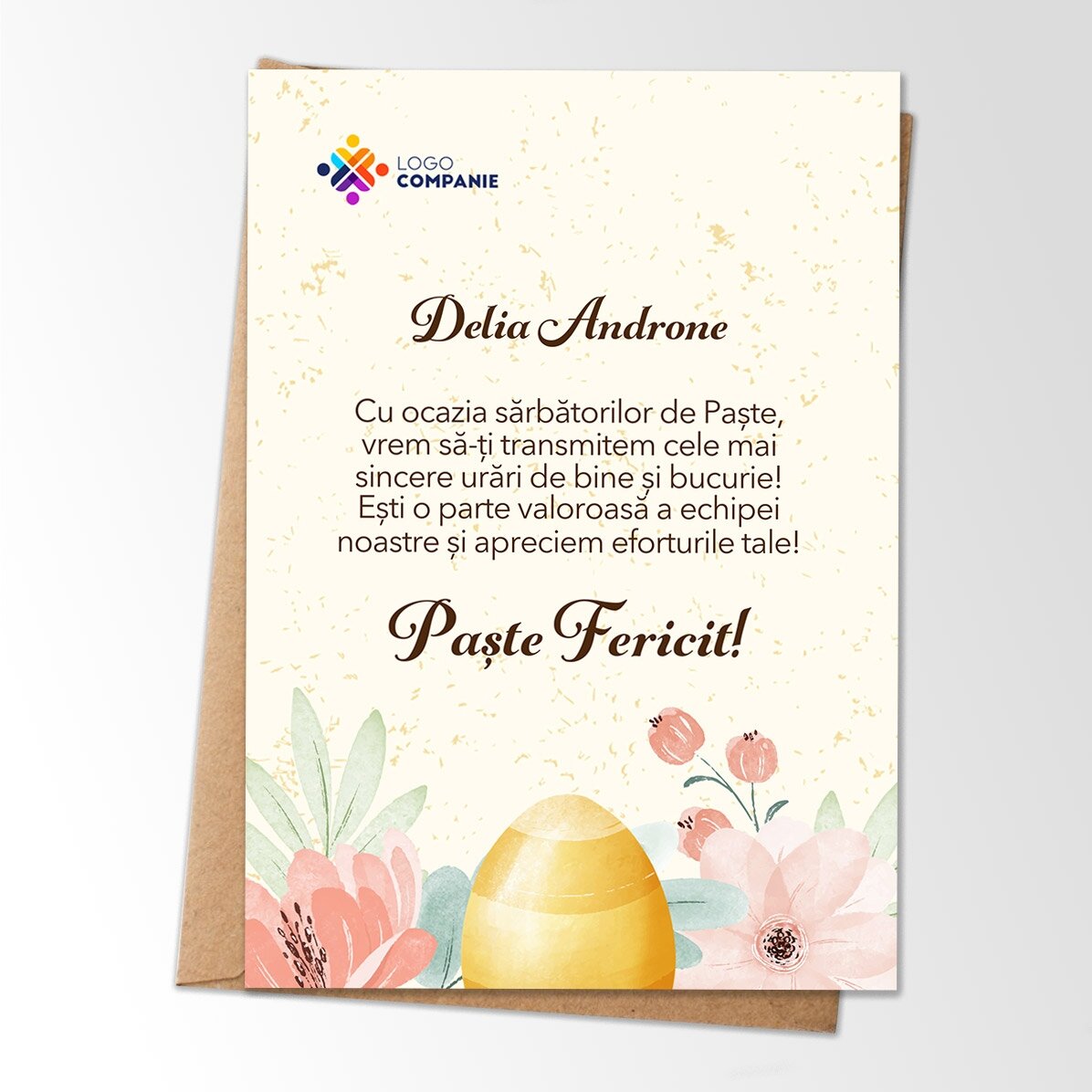 Individuell gestaltete Karte mit Logo und Ostergruß – Floral