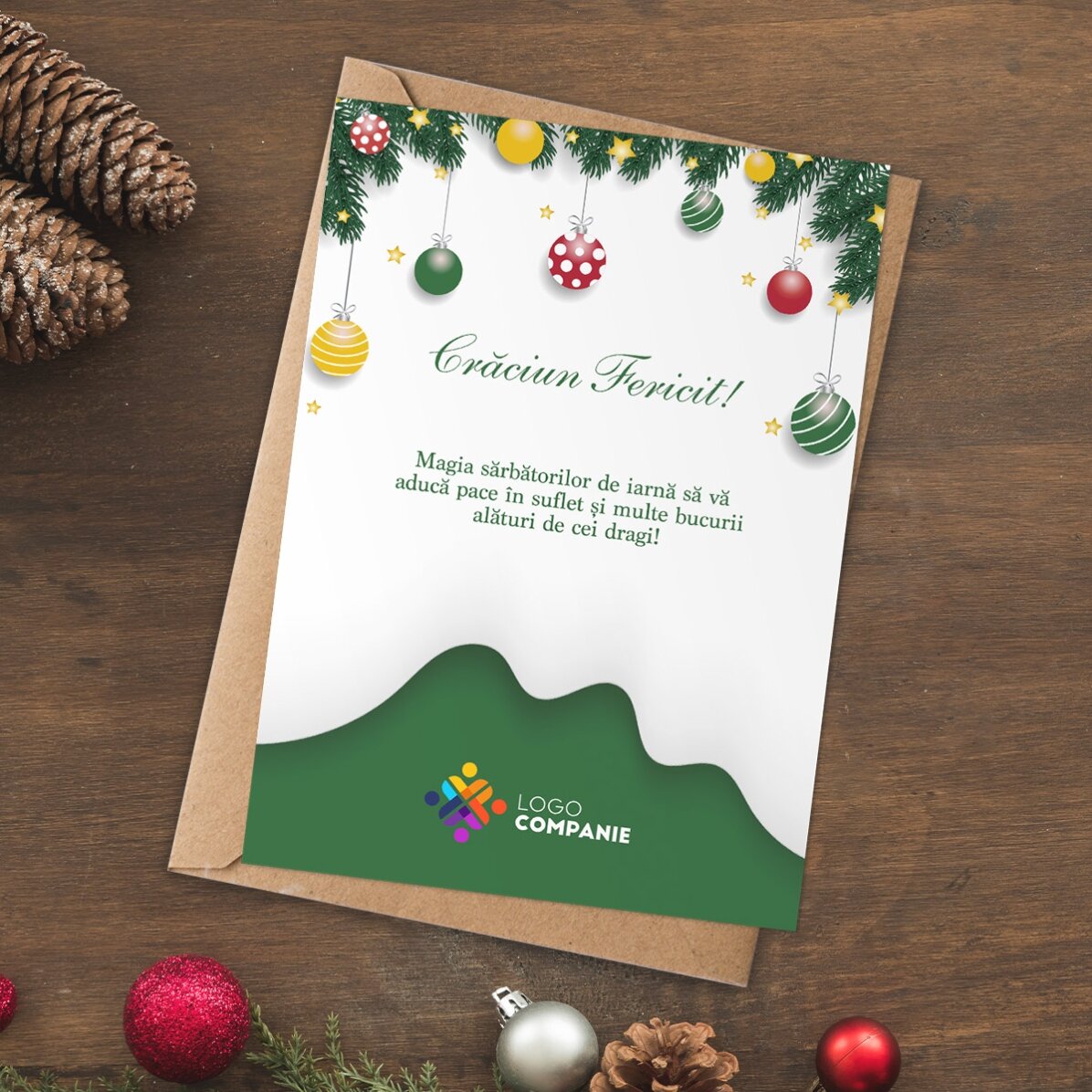 Individuell gestaltete Karte mit Logo und Text – Weihnachtskarte