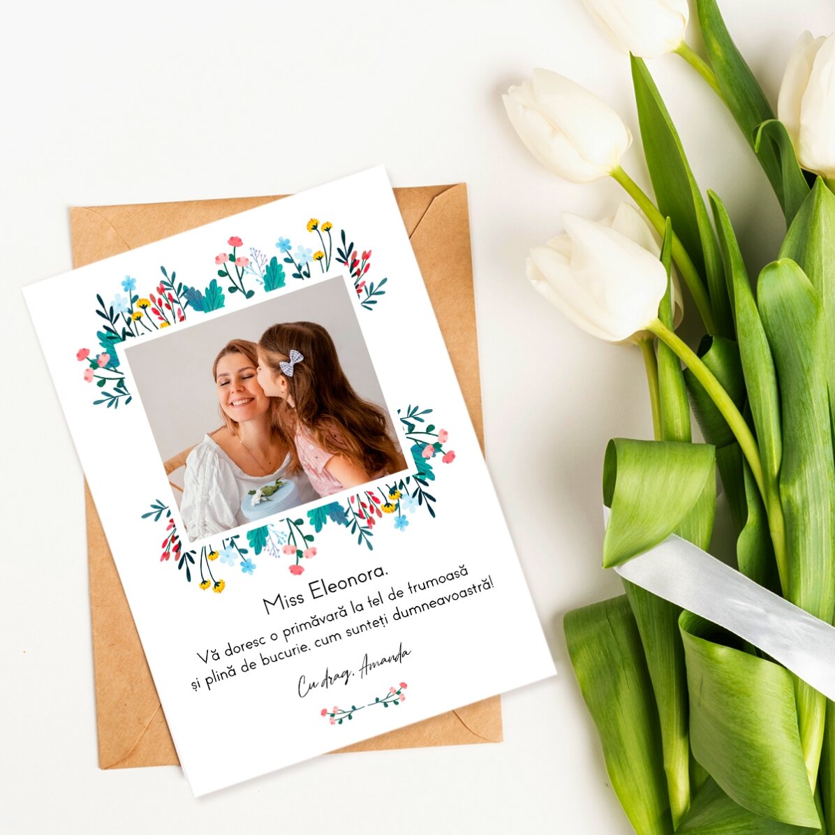 Personalisierte Karte mit einem Foto und einer Frühlingsbotschaft