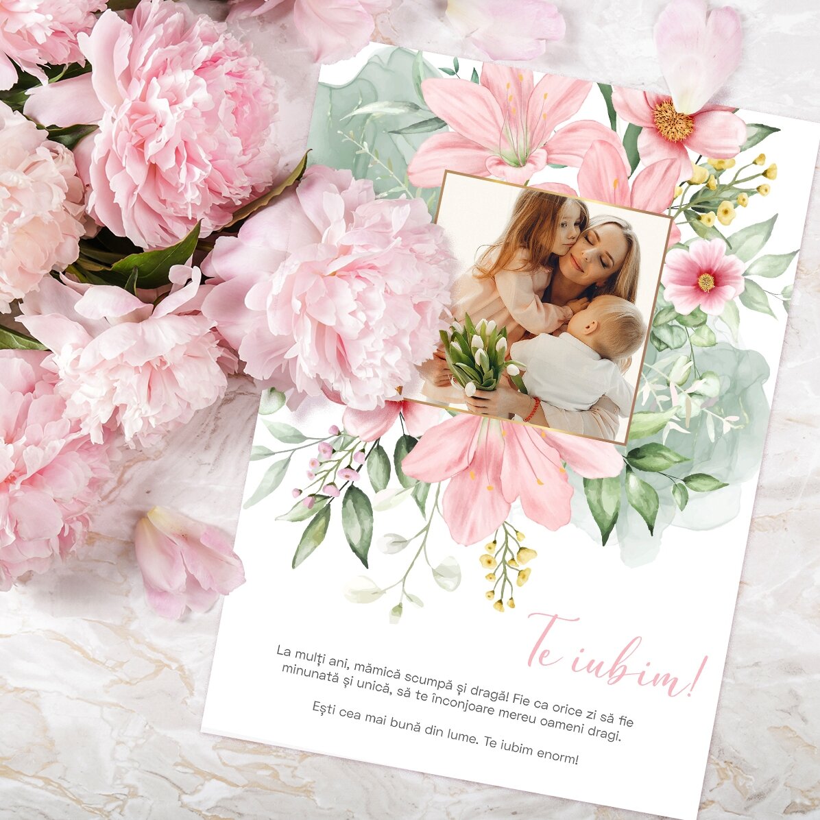 Personalisierte Karte mit Foto und Text – Floral