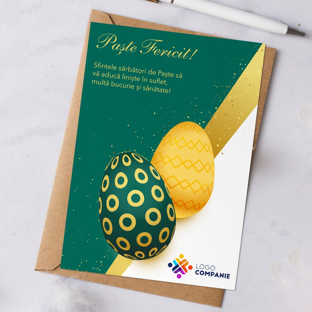 Individuell gestaltete Karte mit Text und Logo – Ostern