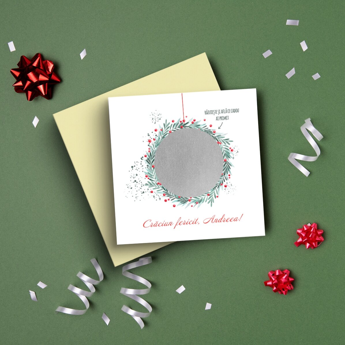 Individuell gestaltete Rubbelkarte mit einer weihnachtlichen Überraschungsbotschaft