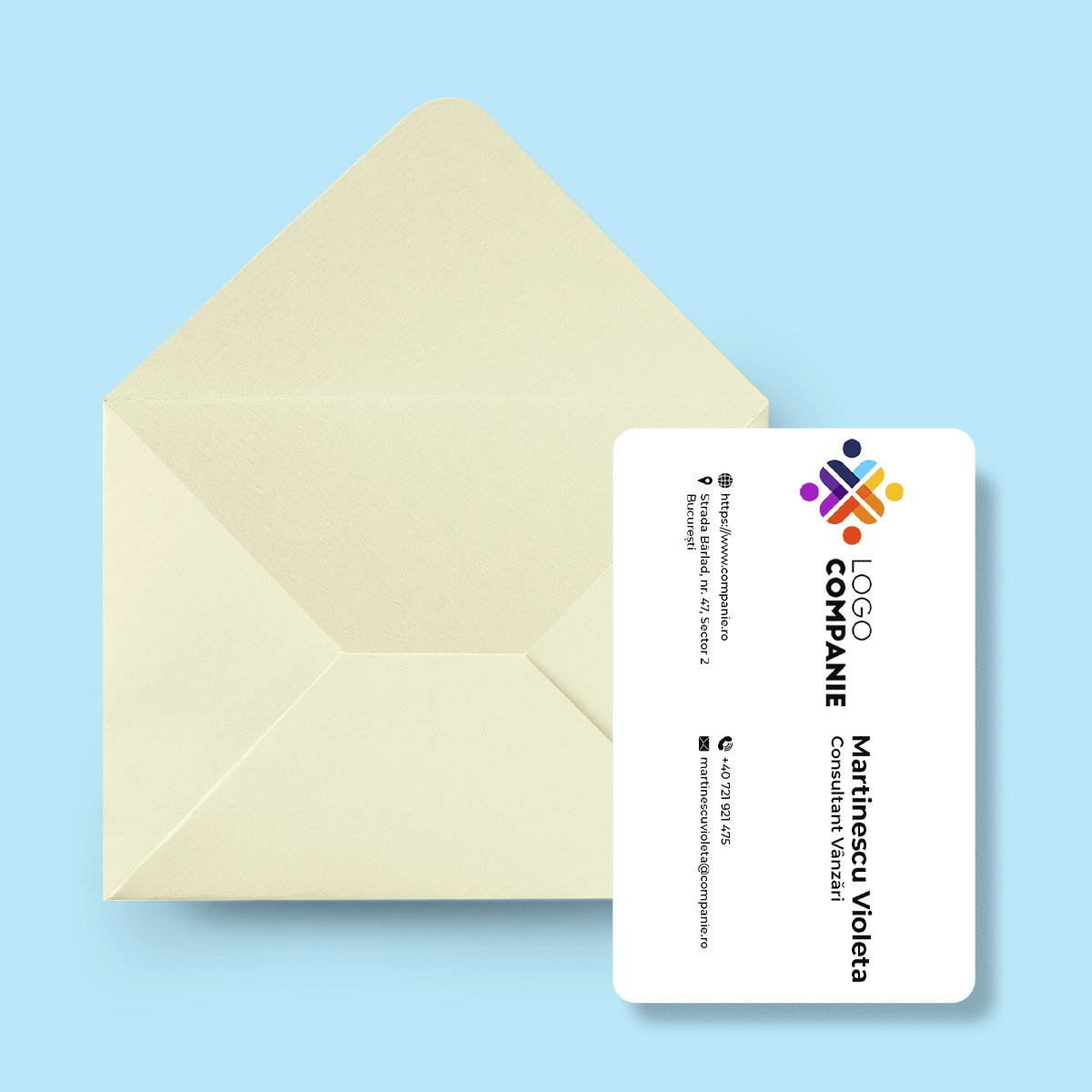 Individuell gestaltete Aluminium-Visitenkarte (Vorder- und Rückseite) mit QR-Code und Kontaktdaten
