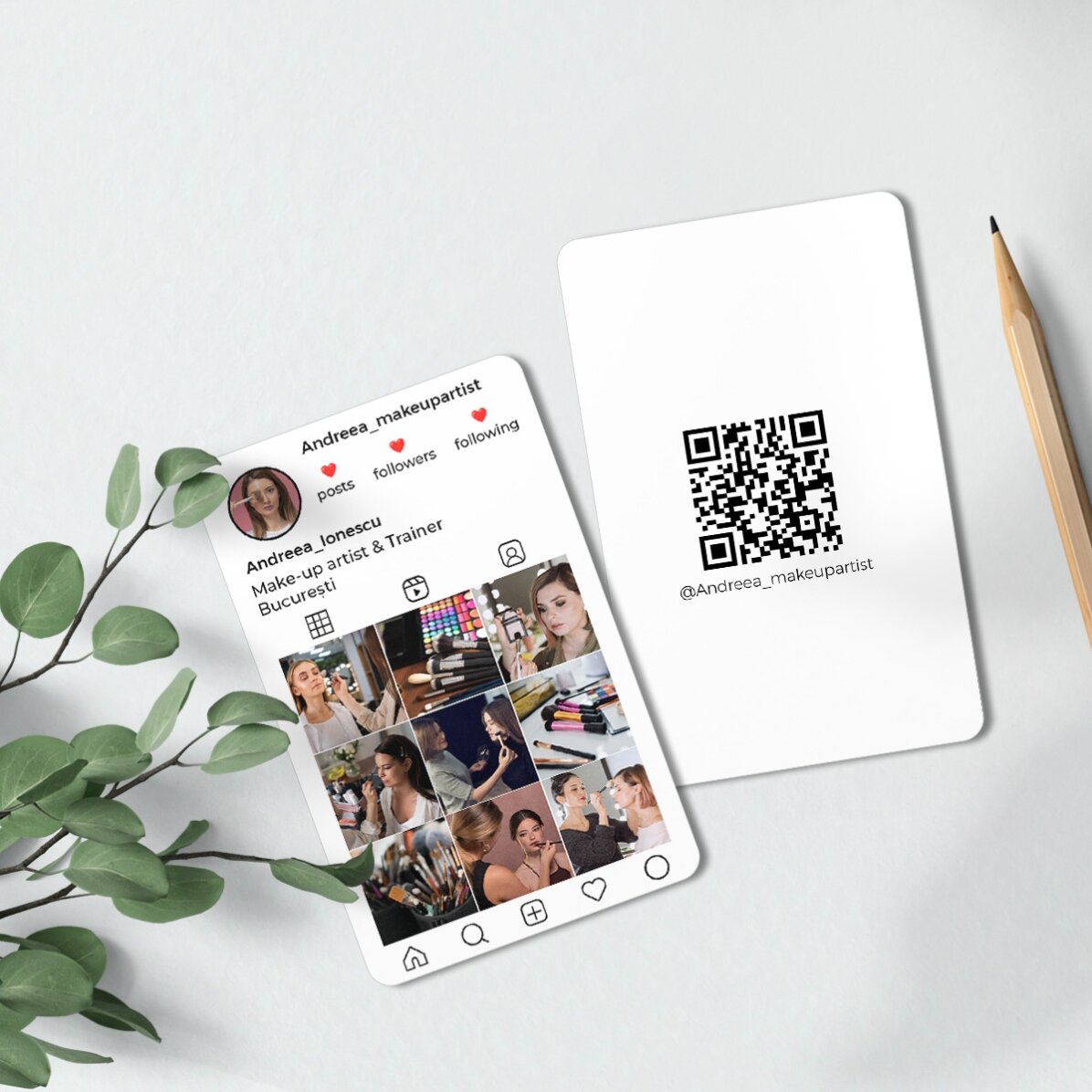 Individuell gestaltete Aluminium-Visitenkarte (Vorder- und Rückseite) mit QR-Code, Text und Fotos – 