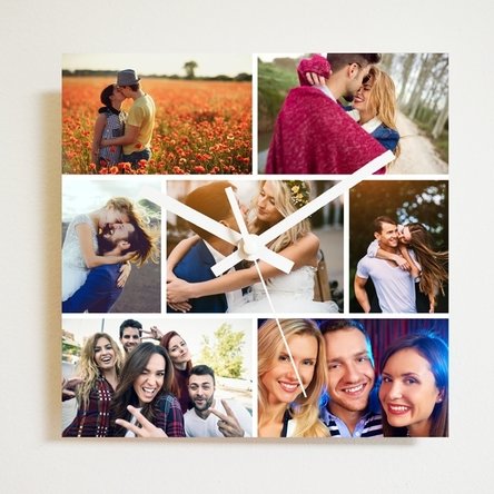 Personalisierte quadratische Uhr mit 7 Fotos