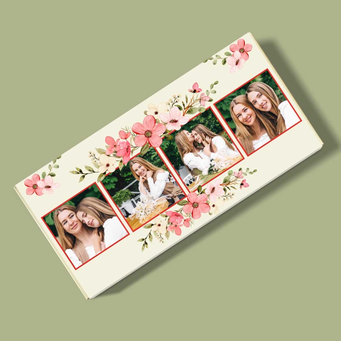Personalisierte Schokolade mit 4 Fotos und einer Botschaft – Flowers