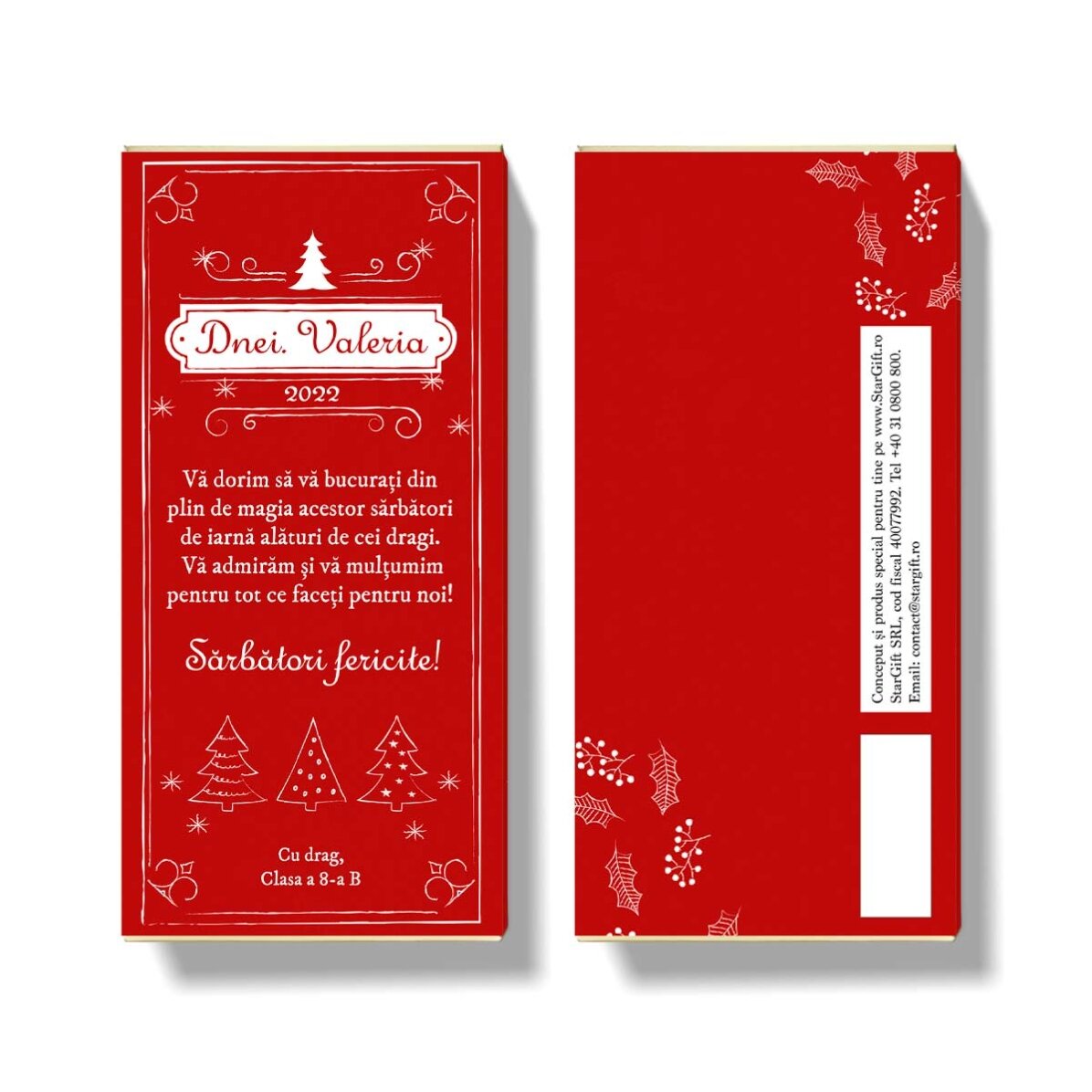 Personalisierte Schokolade mit Weihnachtsbotschaft für Lehrer