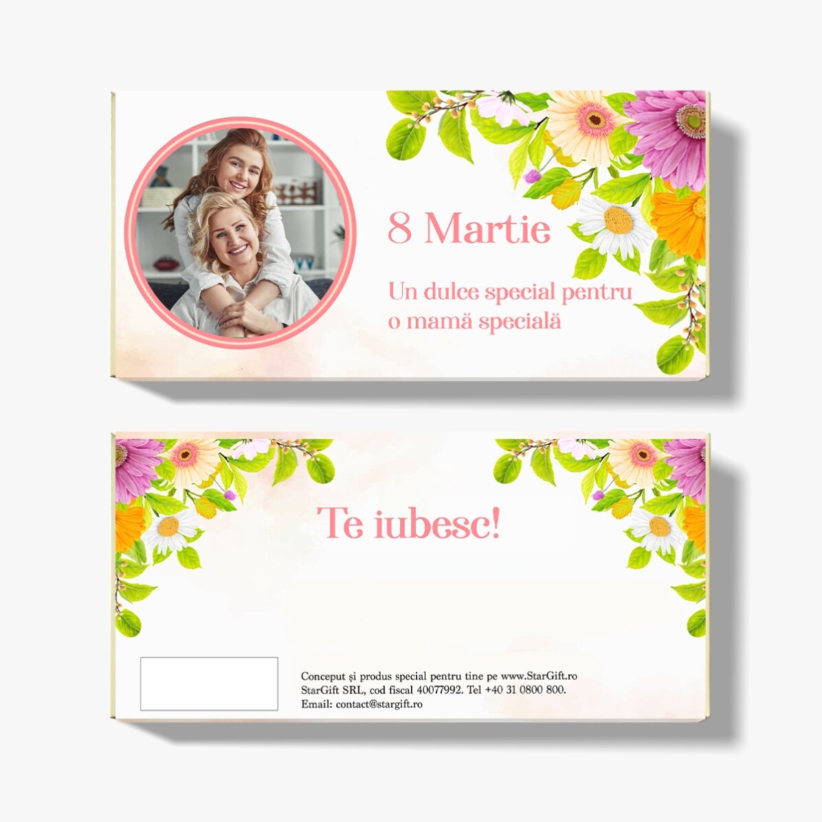 Personalisierte Schokolade mit Foto und Text – Frühlingsblumen