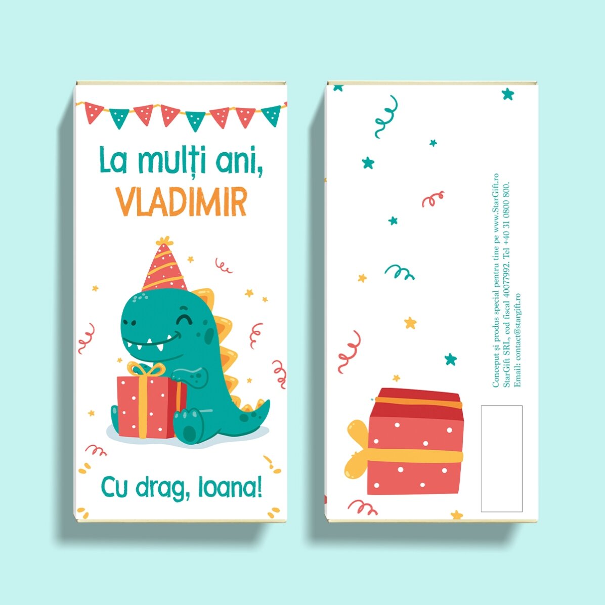 Personalisierte Schokolade mit Text – Happy Dino